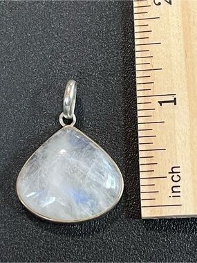 Moonstone Teardrop Pendant in Sterling Silver. Blue flash is great in person.